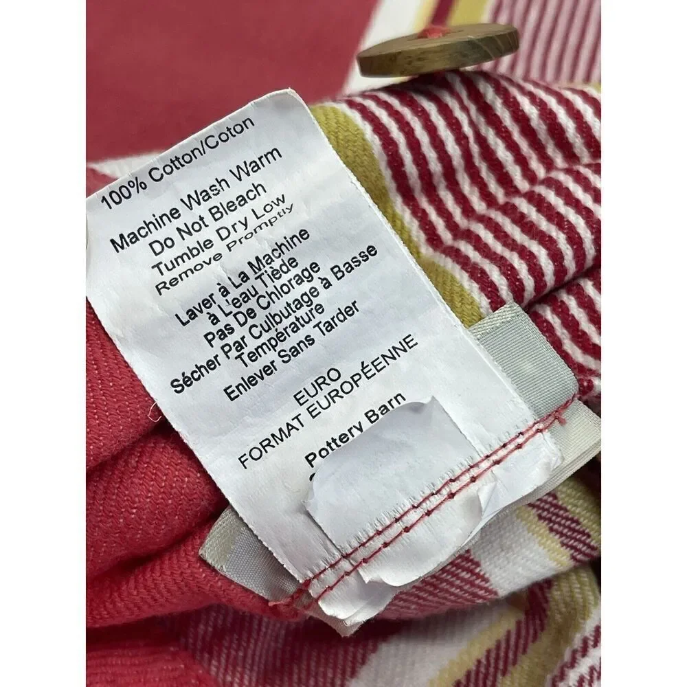 Pottery Barn FRENCH STRIPE Cotton Twill 24” EURO Pillow Shams Red Pair Set Of 2